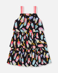 Printed Tiered Dress Ice Lollipops And Black - G30H89_000