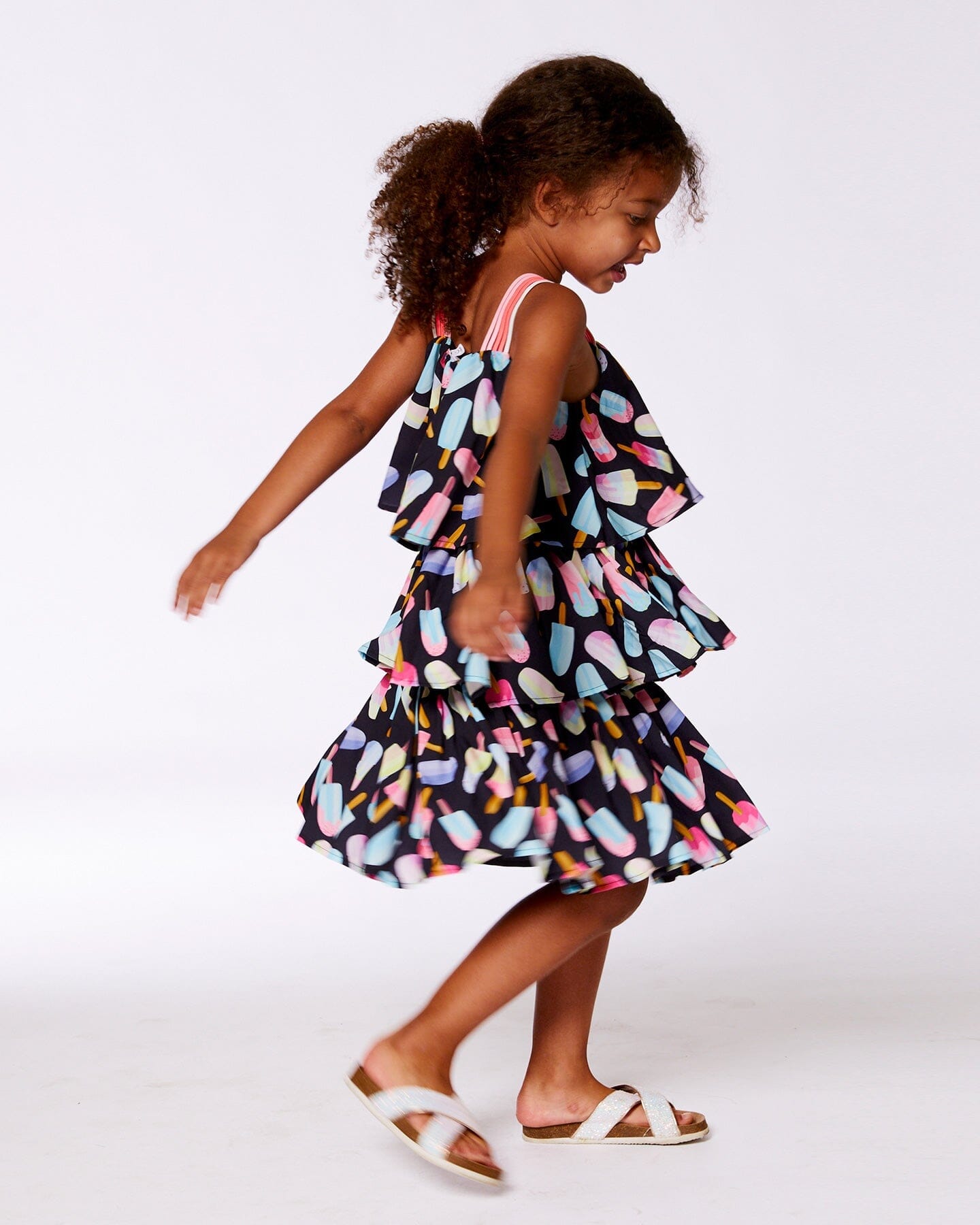 Printed Tiered Dress Ice Lollipops And Black - G30H89_000