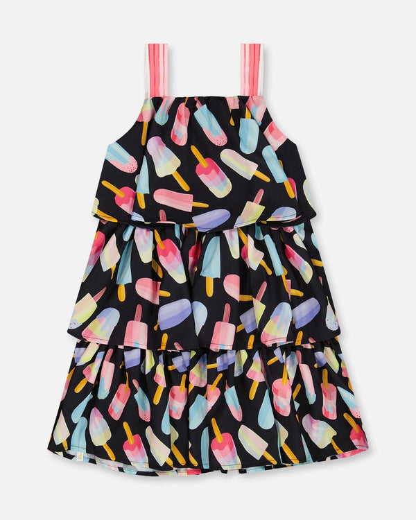 Printed Tiered Dress Ice Lollipops And Black - G30H89_000