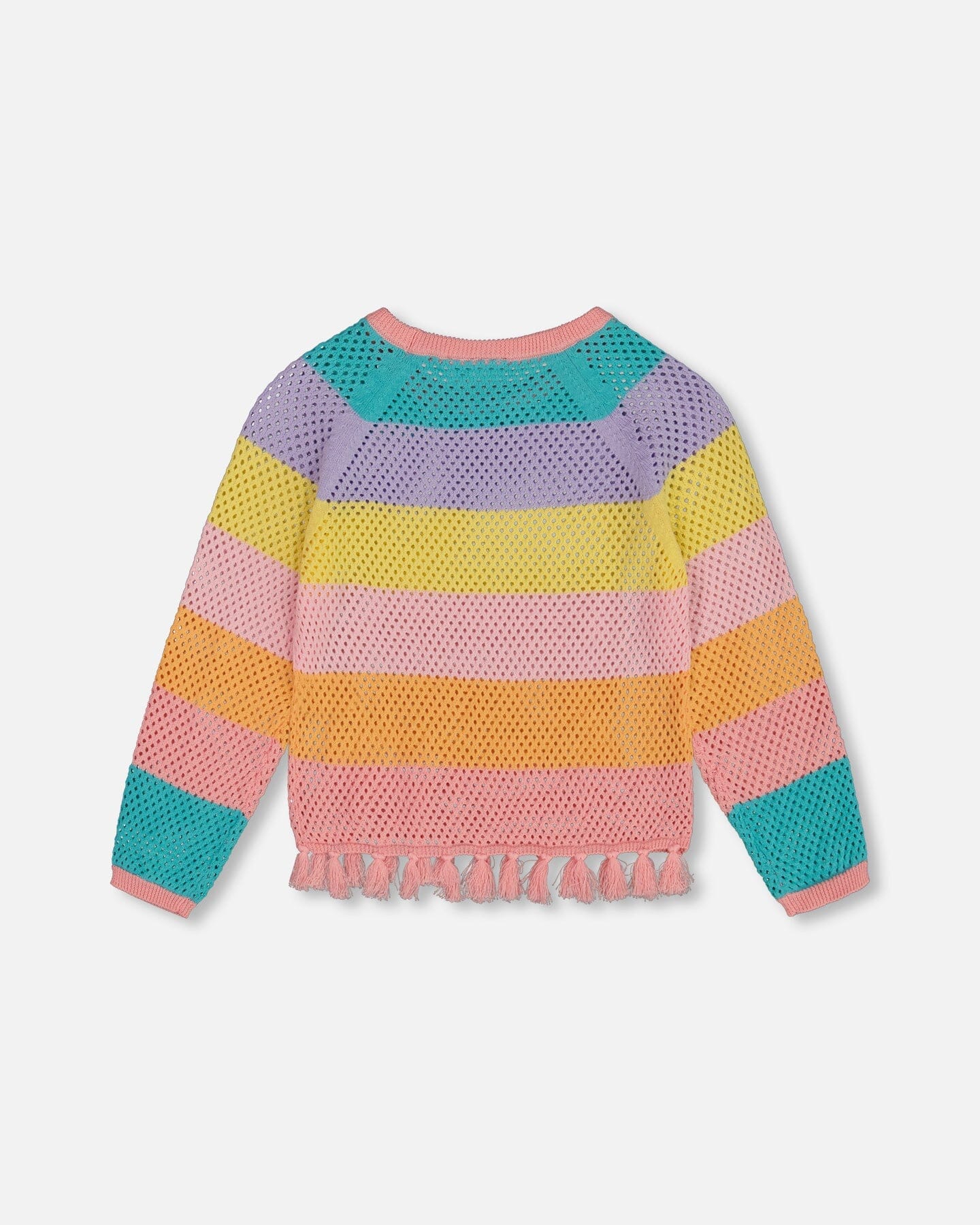 Cotton Sweater With Fringe Multicolor Stripes - G30HT31_000