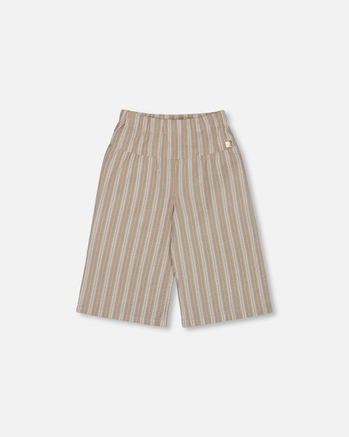 Wide Leg Capri Linen Pant White And Sage Striped - G30I20_000