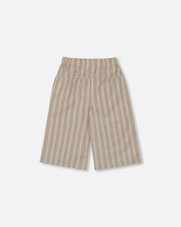 Wide Leg Capri Linen Pant White And Sage Striped - G30I20_000