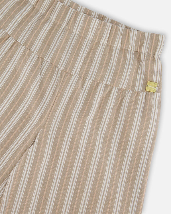 Wide Leg Capri Linen Pant White And Sage Striped - G30I20_000