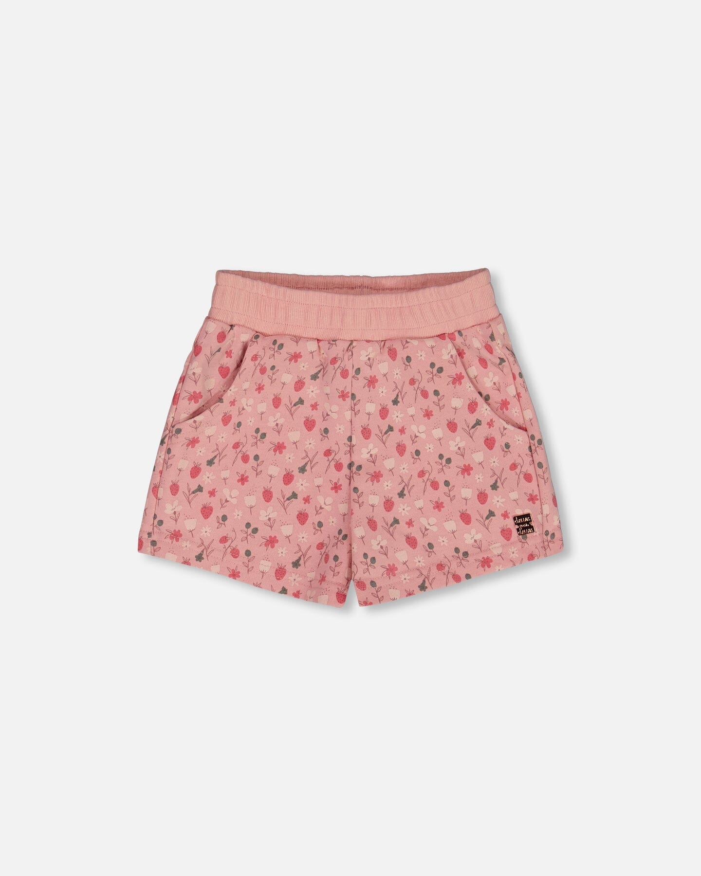 Printed French Terry Short Old Pink And Flowers - G30I26_099