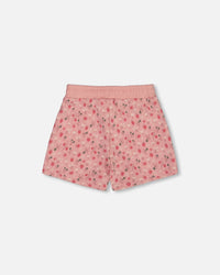 Printed French Terry Short Old Pink And Flowers - G30I26_099