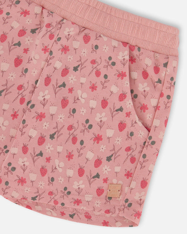 Printed French Terry Short Old Pink And Flowers - G30I26_099