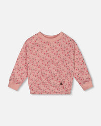 Printed French Terry Sweatshirt Old Pink And Flowers - G30I30_099