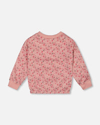 Printed French Terry Sweatshirt Old Pink And Flowers - G30I30_099