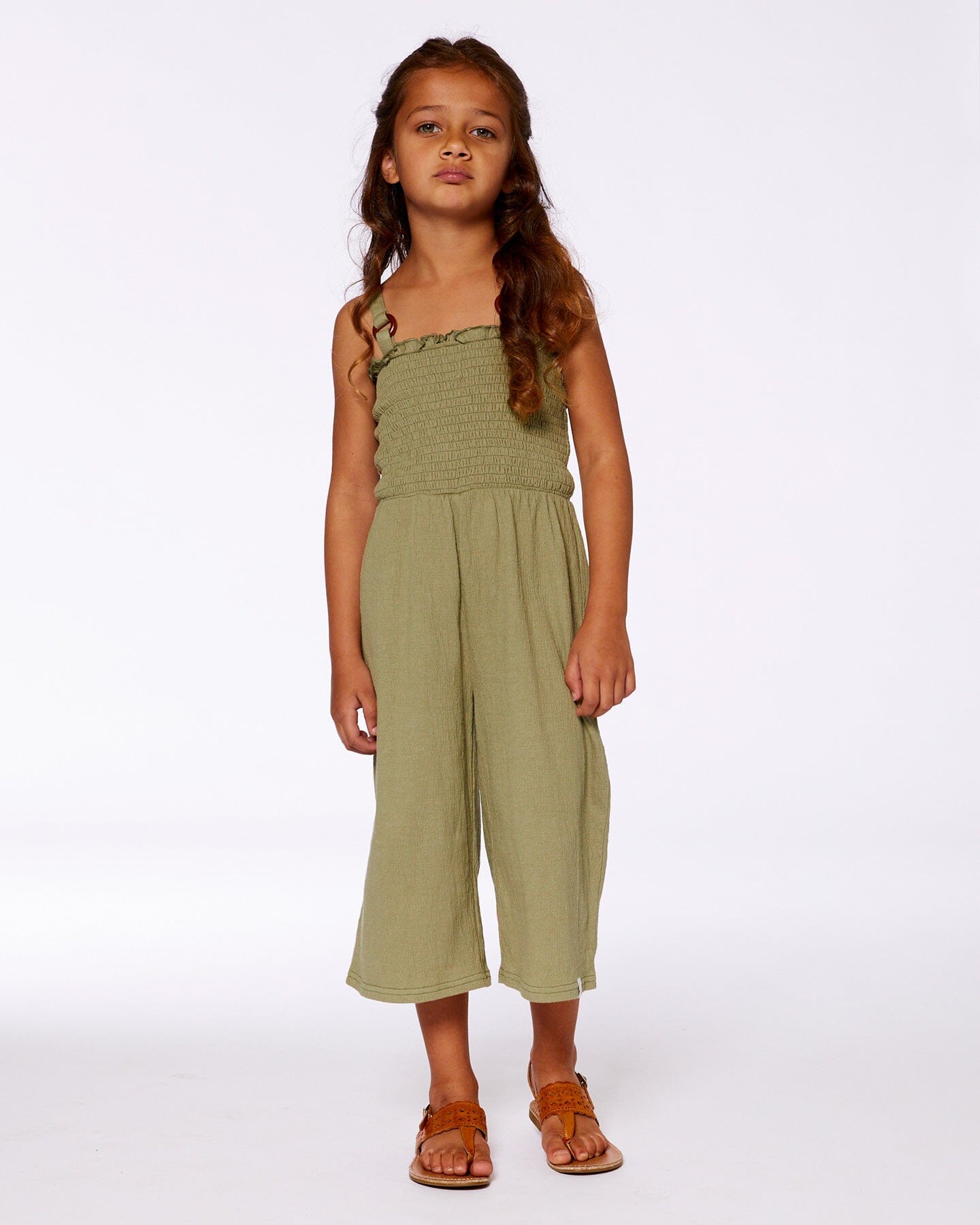 Smocked Crinkle Jersey Jumpsuit Olive Green - G30I41_365