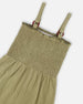 Smocked Crinkle Jersey Jumpsuit Olive Green - G30I41_365