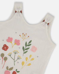 Crinkle Jersey Tank Top Pink Flowers On Cream Background - G30I70_101