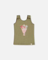 Crinkle Jersey Tank Top Floral Olive Green - G30I70_365