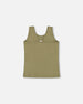 Crinkle Jersey Tank Top Floral Olive Green - G30I70_365