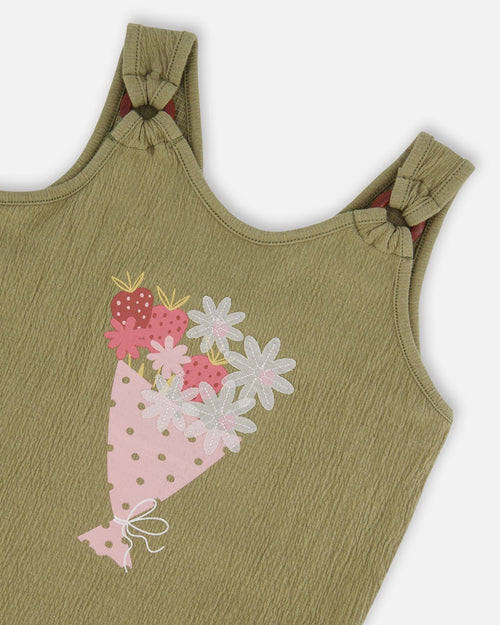 Crinkle Jersey Tank Top Floral Olive Green - G30I70_365