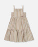 Sleeveless Linen Dress White And Sage Striped - G30I86_000