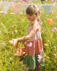 Tiered Color Block Peasant Dress Peach Pink And Green