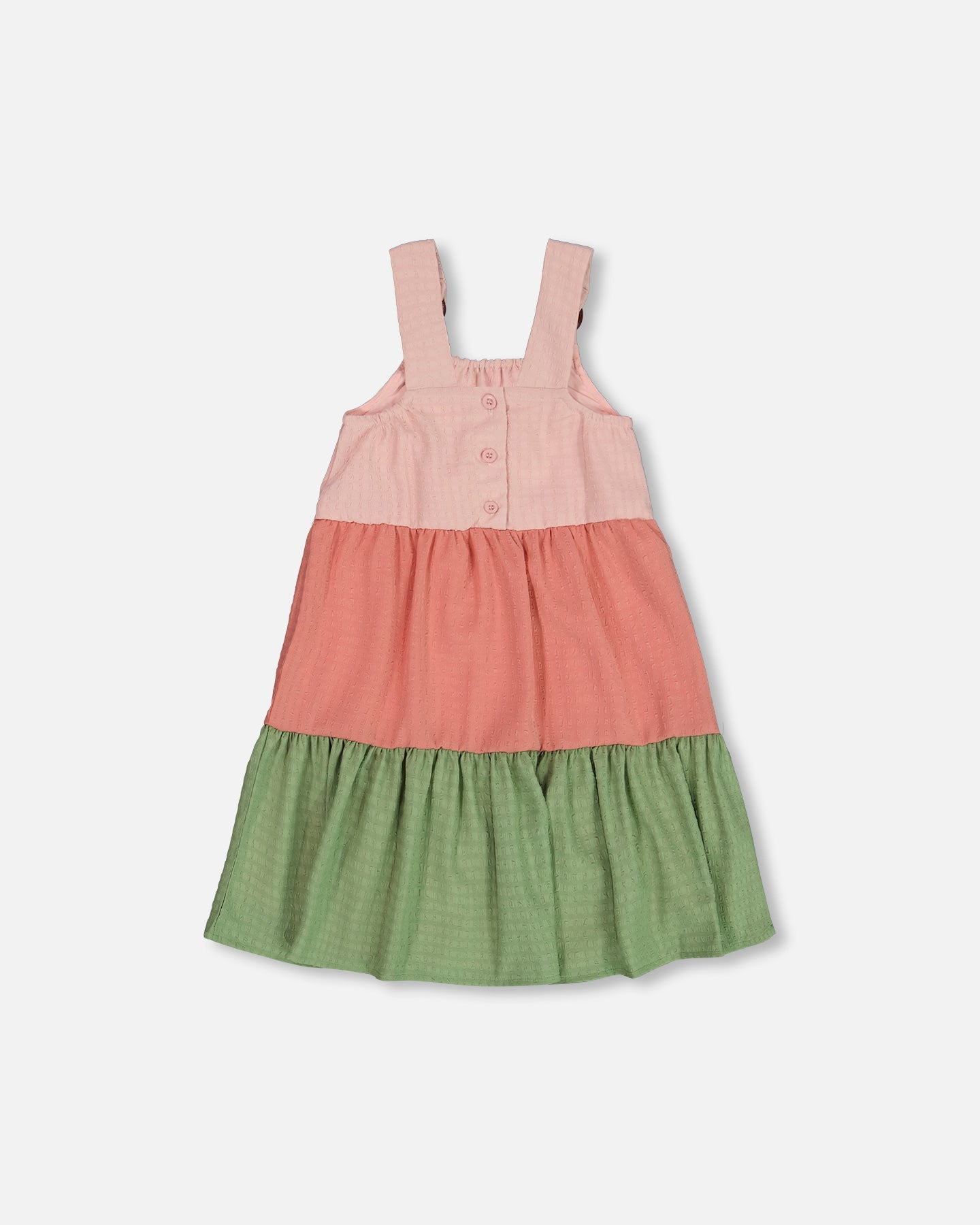 Tiered Color Block Peasant Dress Peach Pink And Green - G30I87_000