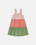 Tiered Color Block Peasant Dress Peach Pink And Green - G30I87_000