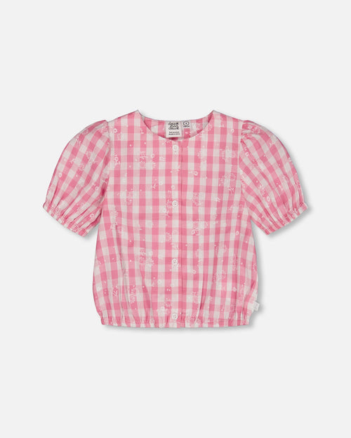 Puff Sleeve Top Pink And White Checks - G30J15_605