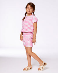 Puff Sleeve Top Pink And White Checks - G30J15_605