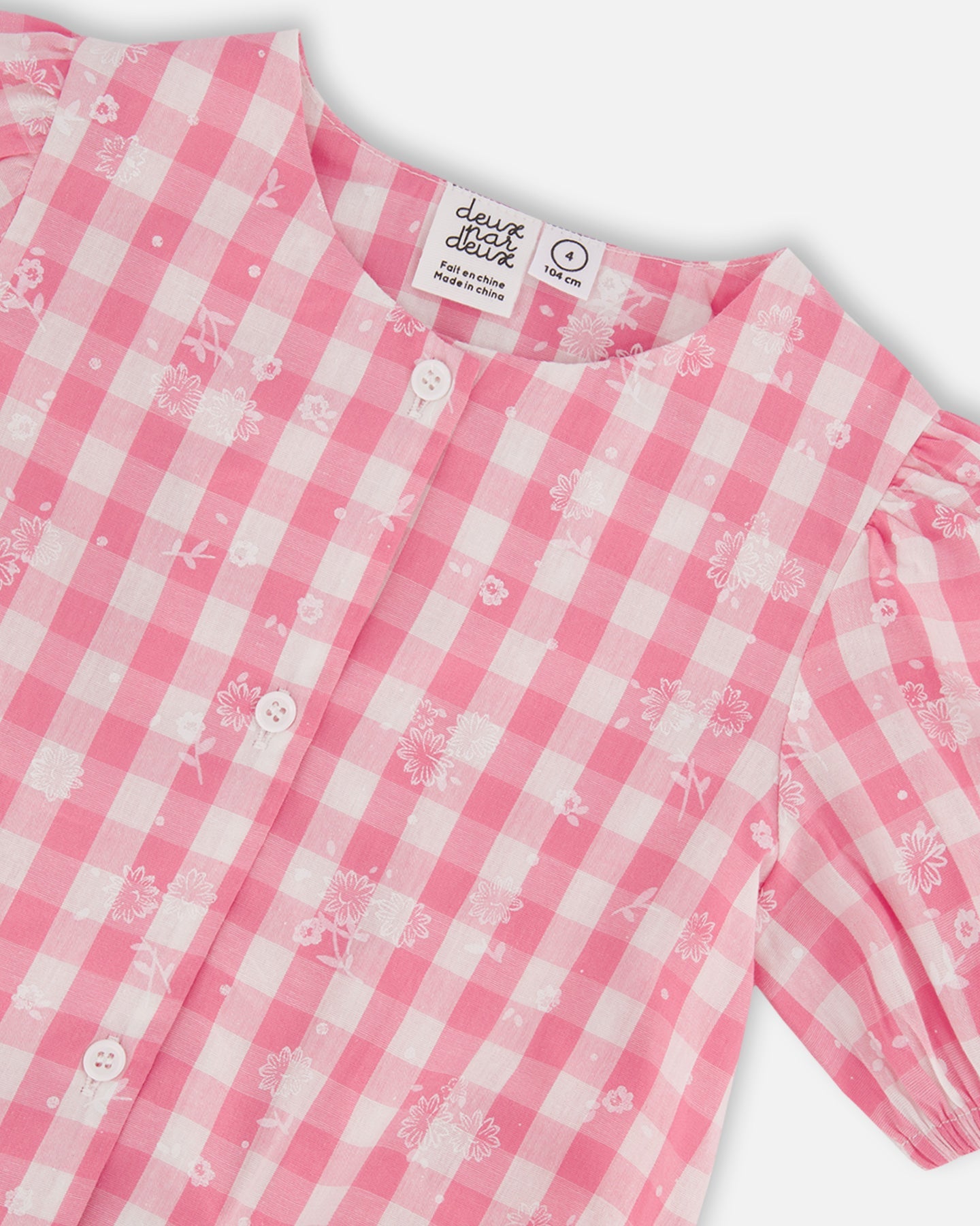 Puff Sleeve Top Pink And White Checks - G30J15_605