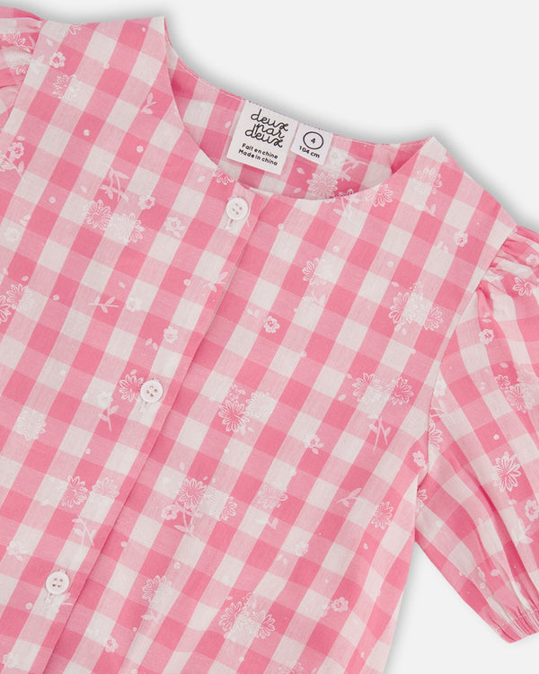 Puff Sleeve Top Pink And White Checks - G30J15_605