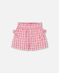 Smocked Waist Short With Knots Pink And White Checks - G30J27_605