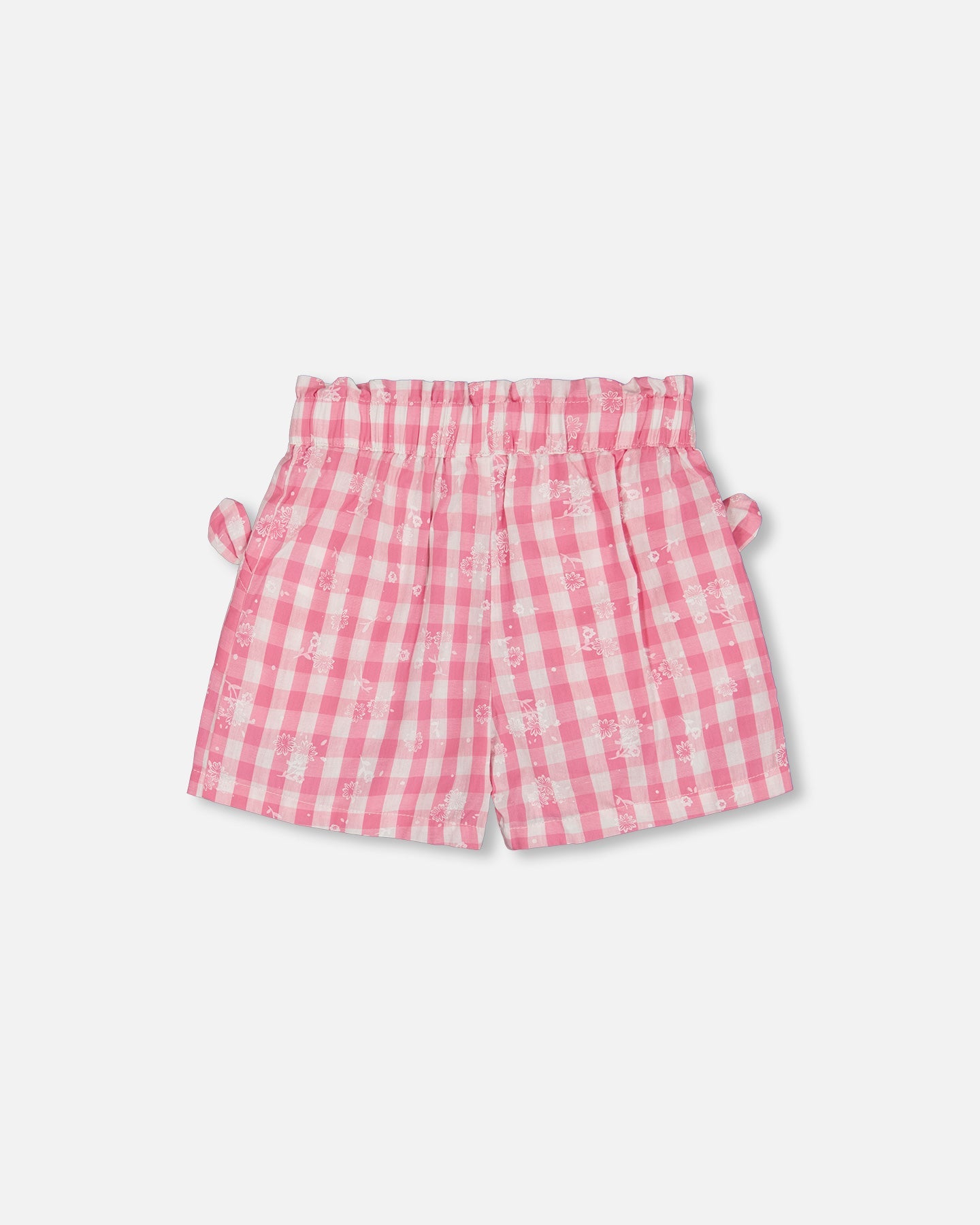 Smocked Waist Short With Knots Pink And White Checks - G30J27_605