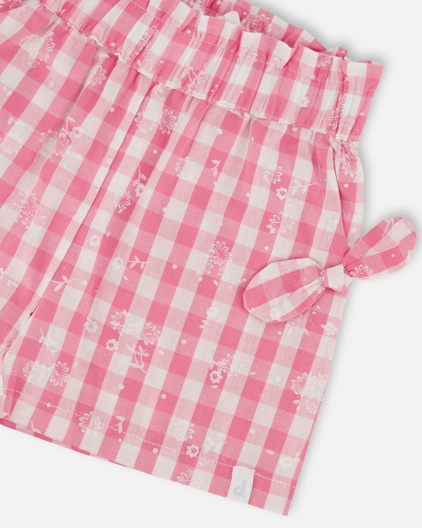 Smocked Waist Short With Knots Pink And White Checks - G30J27_605