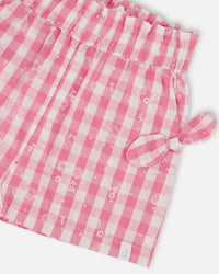 Smocked Waist Short With Knots Pink And White Checks - G30J27_605