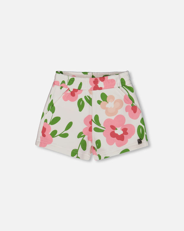 Printed French Terry Short Pink Flowers On White Background - G30J28_093