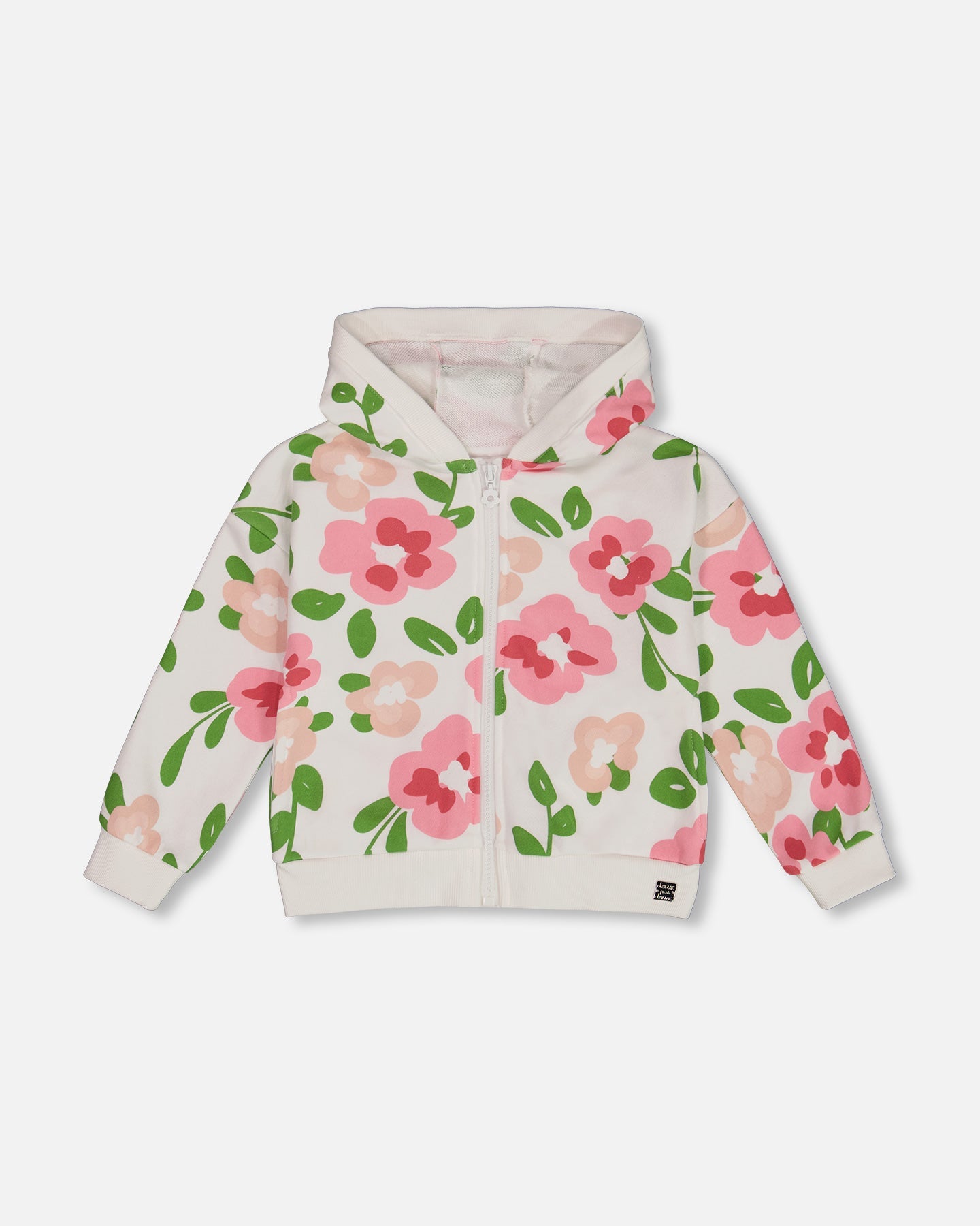 Printed French Terry Hoodie Cardigan Pink Flowers On White Background - G30J30_093