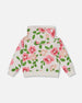 Printed French Terry Hoodie Cardigan Pink Flowers On White Background - G30J30_093