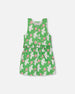 Printed Romper With Frills Green With White And Pink Bird - G30J40_091