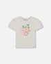 Organic Cotton Tee With Puff Sleeve Pink Flower On White Background - G30J70_100