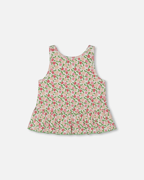 Printed Tank Top With Flounce Small Flowers On White Background - G30J71_092