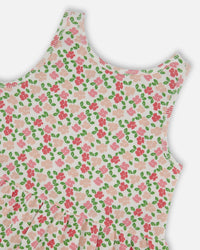 Printed Tank Top With Flounce Small Flowers On White Background - G30J71_092