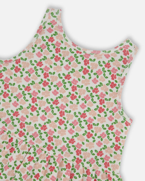 Printed Tank Top With Flounce Small Flowers On White Background - G30J71_092