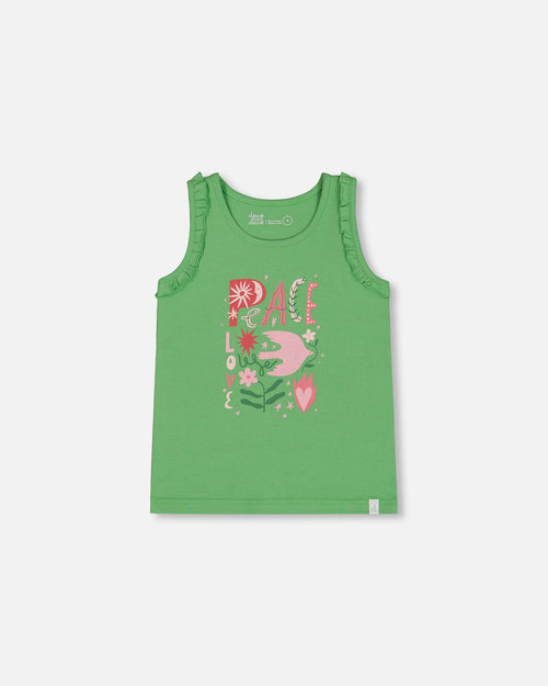 Organic Cotton Tank With Frills Flowers On Green Background - G30J72_280