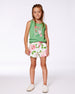 Organic Cotton Tank With Frills Flowers On Green Background - G30J72_280