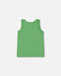 Organic Cotton Tank With Frills Flowers On Green Background - G30J72_280