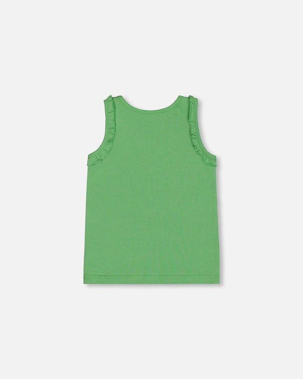 Organic Cotton Tank With Frills Flowers On Green Background - G30J72_280