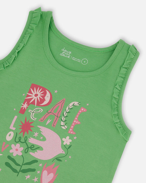 Organic Cotton Tank With Frills Flowers On Green Background - G30J72_280