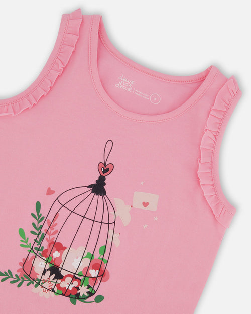 Organic Cotton Tank With Frills Candy Pink - G30J72_605