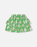 Tiered Elastic Waist Skirt Green With White And Pink Bird - G30J81_091