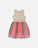 Bi-Material Cotton And Mesh Dress Small Flowers And Multicolored Gradient Skirt - G30J86_092