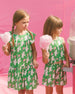 Printed Dress With Flounce Sleeves Green With White And Pink Bird - G30J87_091