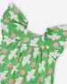 Printed Dress With Flounce Sleeves Green With White And Pink Bird - G30J87_091