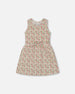 Printed Ribbed Dress With Waist Tie Small Flowers On White Background - G30J88_092