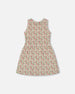 Printed Ribbed Dress With Waist Tie Small Flowers On White Background - G30J88_092